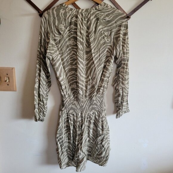Rails Mini Dress Lightweight Long Sleeve Gray Olive Green Animal Print XS - Picture 8 of 12